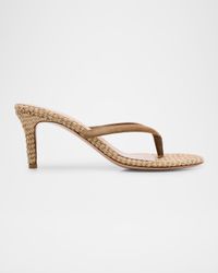 Suede Raffia Heeled Thong Sandals