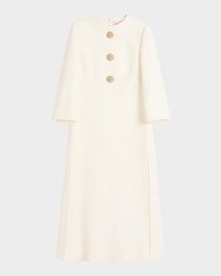 Quarter-Sleeve Brooch Wool Midi Dress