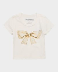 Girl's Tween Vintage Bow-Print Cotton T-Shirt, Size S-XL