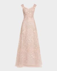 Floral-Embroidered Tulle Gown