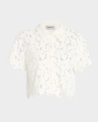 Marjorie Cropped Floral Lace Camp Shirt