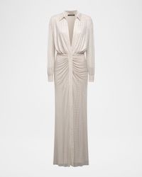 Plunging Metallic Mesh Shirt Gown