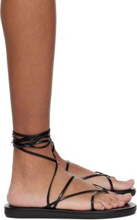 Ancient Greek Sandals Black String Flip Flops