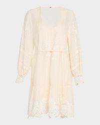 Sykora Embroidered Long-Sleeve Belted Dress