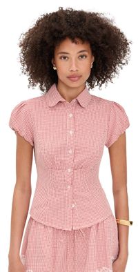 GUIZIO Liana Gingham Top Red Love XS