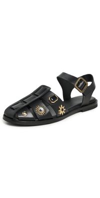 Freda Salvador Sera Sandals Black Calf with Embellishments 8.5