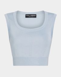 Pointelle Knit Crop Sleeveless Sweater