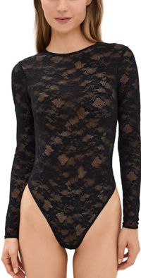 Fleur du Mal Le Stretch Long Sleeve Thong Bodysuit Black S