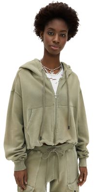 R13 Balloon Zip Up Hoodie Faded Olive L