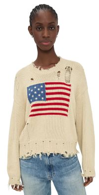 Denimist Oversized Cropped American Flag Sweater Oatmeal S