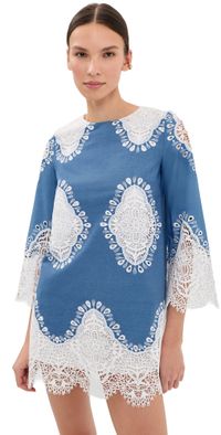 Borgo de Nor Stevie Lace Dress Denim/Ivory 16
