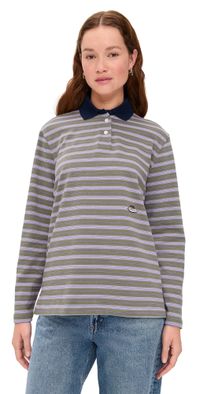 HOMMEGIRLS Homme Girls x Fruit of the Loom Striped Long Sleeve Polo Lavendar Stripe L