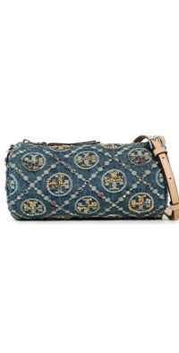 Tory Burch T Monogram Denim Embellished Cylinder Bag Boat House One Size