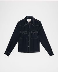 Carter Shirt with Topstitching in Silk Georgette