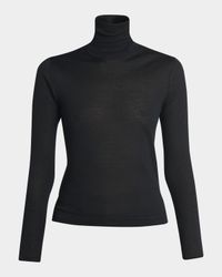 Turtleneck Long-Sleeve Fine Cashmere-Silk Top