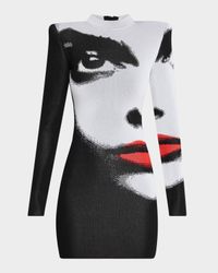 Pagoda Face Jacquard Strong-Shoulder Mini Dress