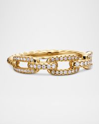 Stax Single-Row Pave Chain Link Ring with Diamonds in 18K Gold