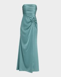 Strapless Pleated Crepe Back Satin Gown