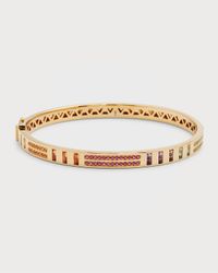 18K Yellow Gold Baguette and Pavé Diamond Bangle with Rainbow Sapphires