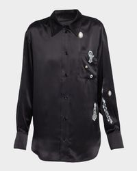 Crystal-Print Silk Pajama Shirt