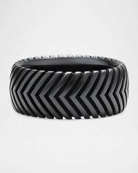 Men's Chevron Band Ring in Black Titanium, 10mm