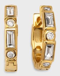14k Baguette & Round-Cut Diamond Hoop Earrings
