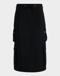 Drawstring Cotton Midi Cargo Skirt