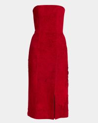 Strapless Textured Suede Slit Midi Dress