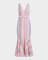 Belted Chevron-Print Mermaid Midi Dress