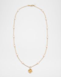 14K Yellow Gold Nugget Pearl Station Necklace