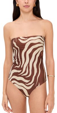 Johanna Ortiz Shimmering Alta Mar One Piece Dark Mocca/Ecru S