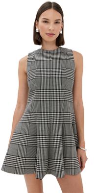Brandon Maxwell The Sophie Crew Neck Fitted Mini Dress Prince Of Wales Plaid 0