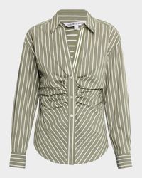 Devra Stripe Long-Sleeve Gathered Top