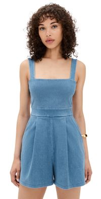 Susana Monaco Stretch Denim Apron Romper Light Denim L
