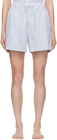 Tekla White & Blue Drawstring Pyjama Shorts