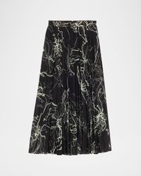 Pleated Floral-Print Chiffon Midi Skirt