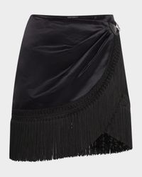 Cotton-Silk Duchesse Fringe Wrap Mini Skirt