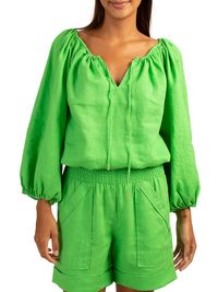 Women's Lunah Balloon-Sleeve Linen Top - Vert - Size Medium