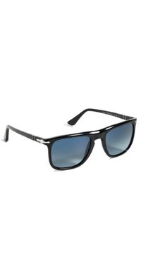 Persol Officine Pilot Polarized Sunglasses Black/Light Blue Grd Dark Blue One Size