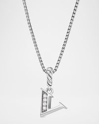 Pave Initial Pendant Necklace with Diamonds in Silver, 17mm