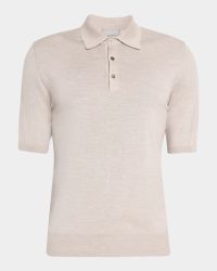 Men's Wool and Silk Short-Sleeve Polo Sweater