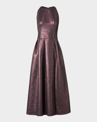 Sleeveless Belted Metallic Midi Dress