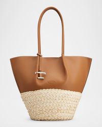Bux Medium Leather & Woven Leaf Shopping Tote Bag