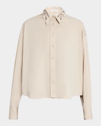 Herbarium-Collar Cotton Poplin Button-Down Shirt