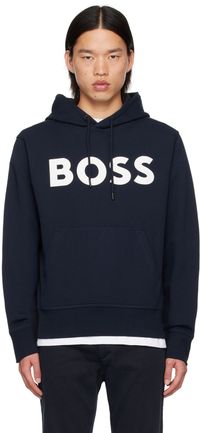 Boss Pull à capuche bleu marine à logo contrastant contrecollé