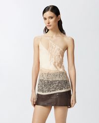 Pinko - Top asymétrique avec dentelle et paillettes - Taille 42 - Rose