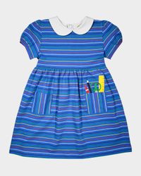 Girl's School Supplies Applique Stripe Knit Dress, Size 2-6