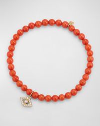 14K Large Evil Eye Charm on Peach Coral Bracelet
