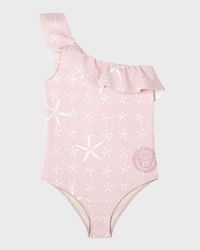 Girl's Starfish-Print One-Piece Swimsuit, Size 8-14
