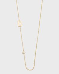 14K Gold Asymmetrical Initial and Bezel Diamond Necklace, 16-18"L
